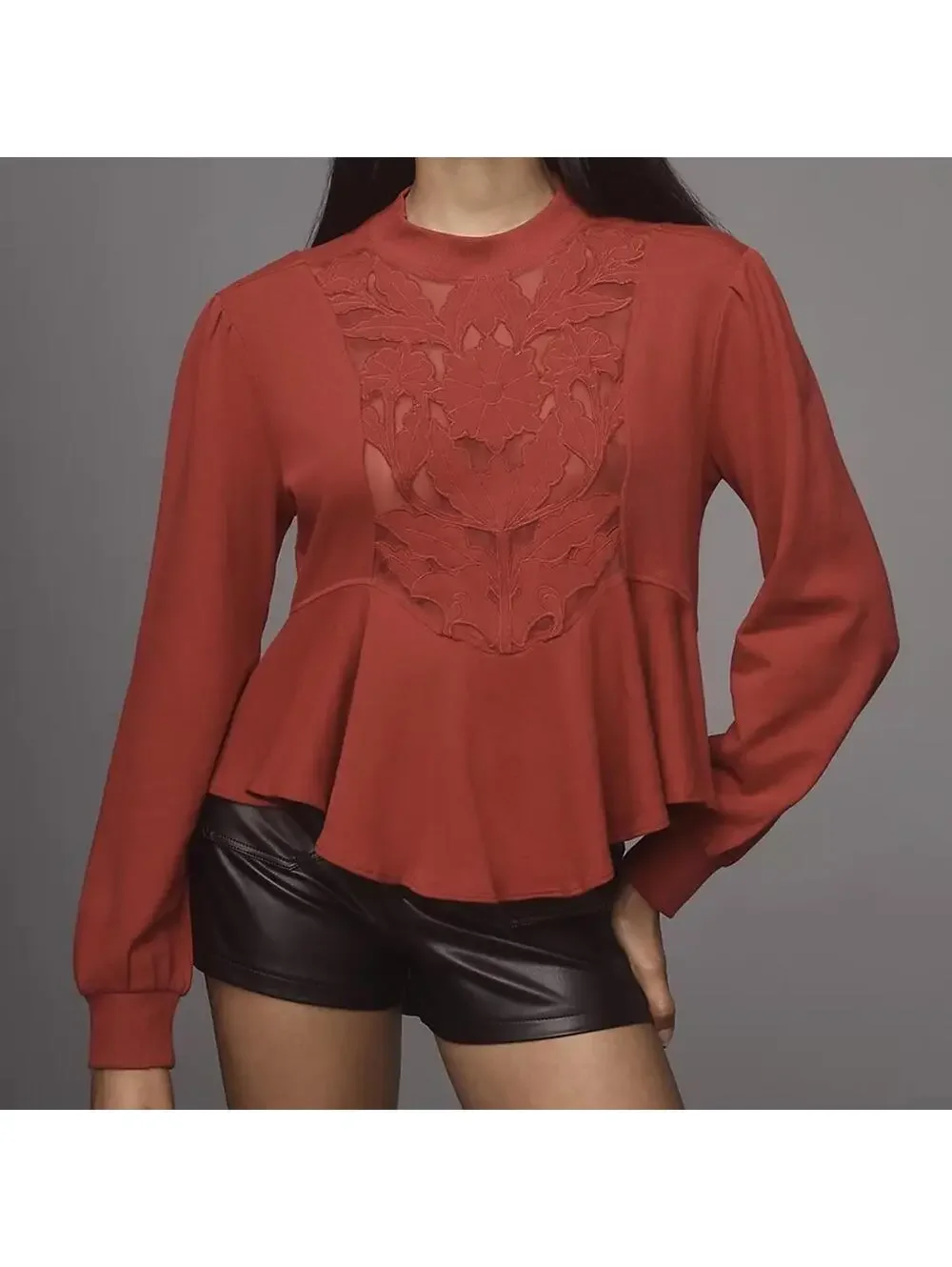 NWOT Lace Cutwork Swing Top Anthropologie Wine Small